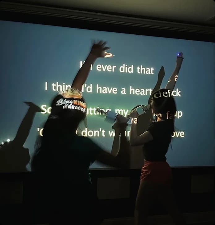 Performer with lyrics projection